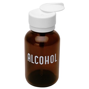 35608-LASTING-TOUCH, AMBER ROUND GLASS 8 OZ IMPRINTED 'ALCOHOL'