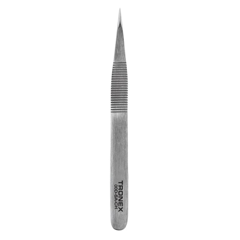 00D-SA-CH-PRECISION STAINLESS STEEL TWEEZER W/ FINGER GRIP, STRONG, SERRATED TIPS, FINE, STYLE 00D