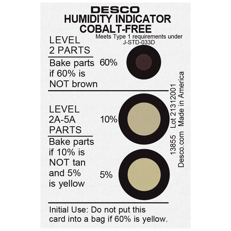 13855-HUMIDITY INDICATOR CARD, COBALT-FREE, 5-10-60%,  125/CAN