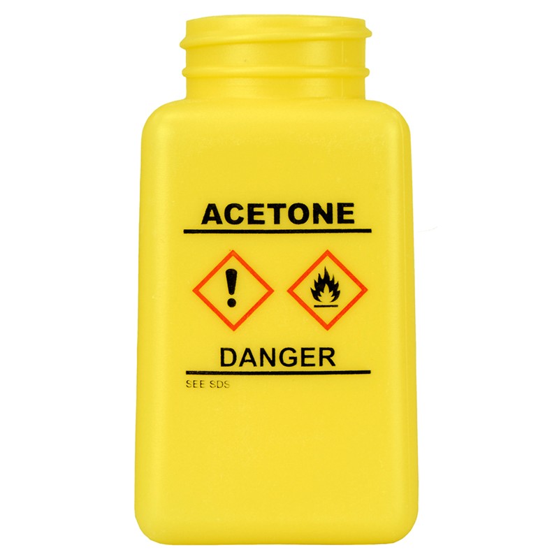 35733-BOTTLE ONLY, HDPE DURASTATIC YELLOW, GHS LABEL, ACETONE PRINTED, 6 OZ